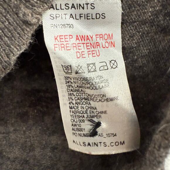 All Saints Crossover Neck Sweater Kids Sze 2Y Gray Lambswool Blend Kidcore - Picture 4 of 5